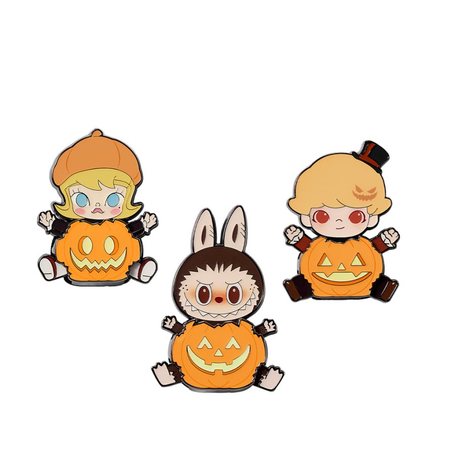 pop mart happy halloween party serie - mollydimoolabubu pompoen koelkastmagneetemaille speldje