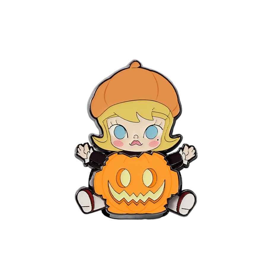 pop mart happy halloween party serie - mollydimoolabubu pompoen koelkastmagneetemaille speldje