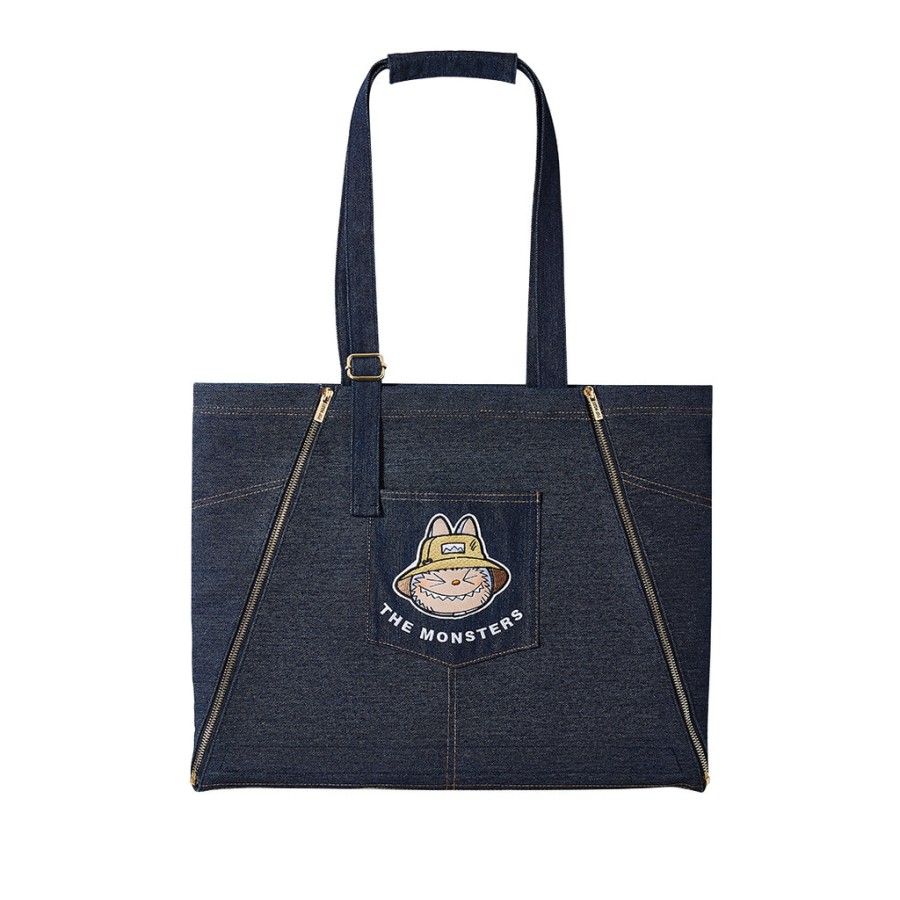 pop mart the monsters labubu fall in wild denim tote bagschort