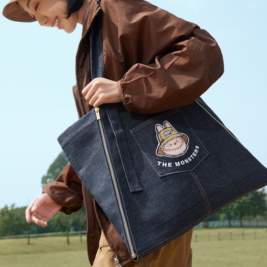 pop mart the monsters labubu fall in wild denim tote bagschort