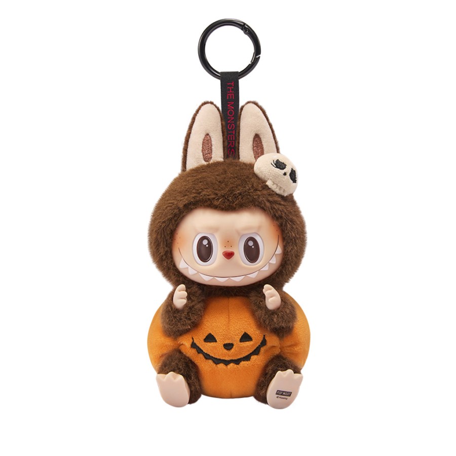 pop mart de monsters labubu happy halloween party serie - zittende pompoen vinyl pluche hanger